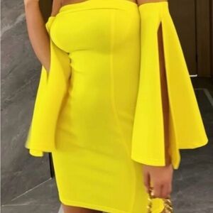 Med off shoulder yellow dress nwot
